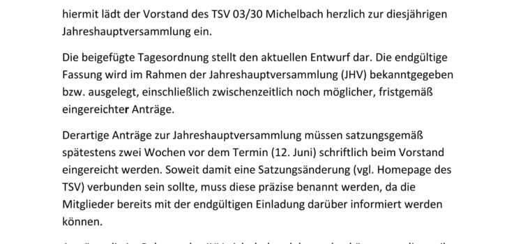 Jahreshauptversammlung Jahreshauptversammlung